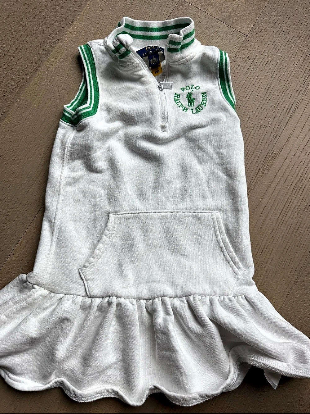 Polo Ralph Lauren Girls Terry Quarter-Zip Dress White & Green